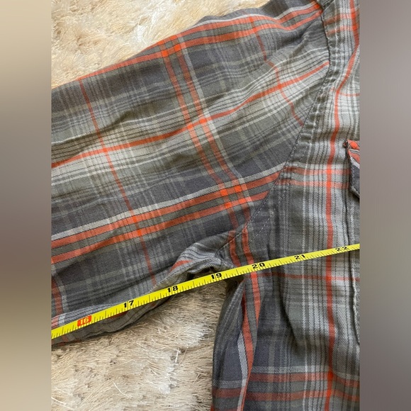 LL Bean Med Gray & Orange Plaid Long Sleeve Button Down Shirt - Picture 5 of 6